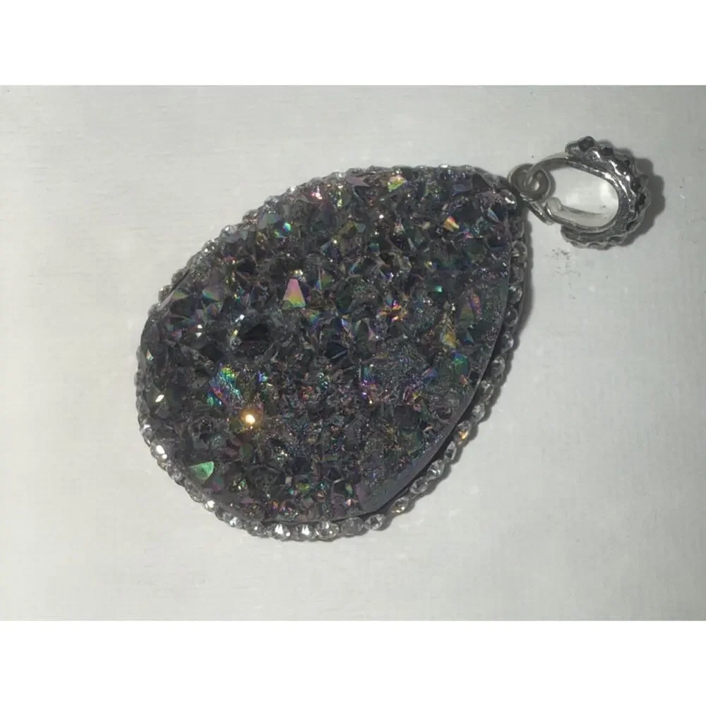 Druzy Pendant Sterling Silver Purple Blue Green Gemstone Beautiful